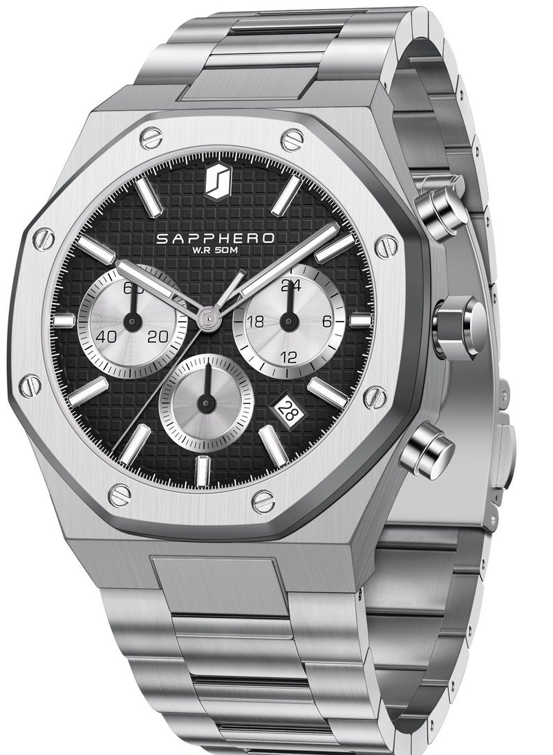 Sapphero Watch for Men Stainless Steel Mens Watches Waterproof Analog Quartz Movement Wrist Watch Gifts for Men - Image 1